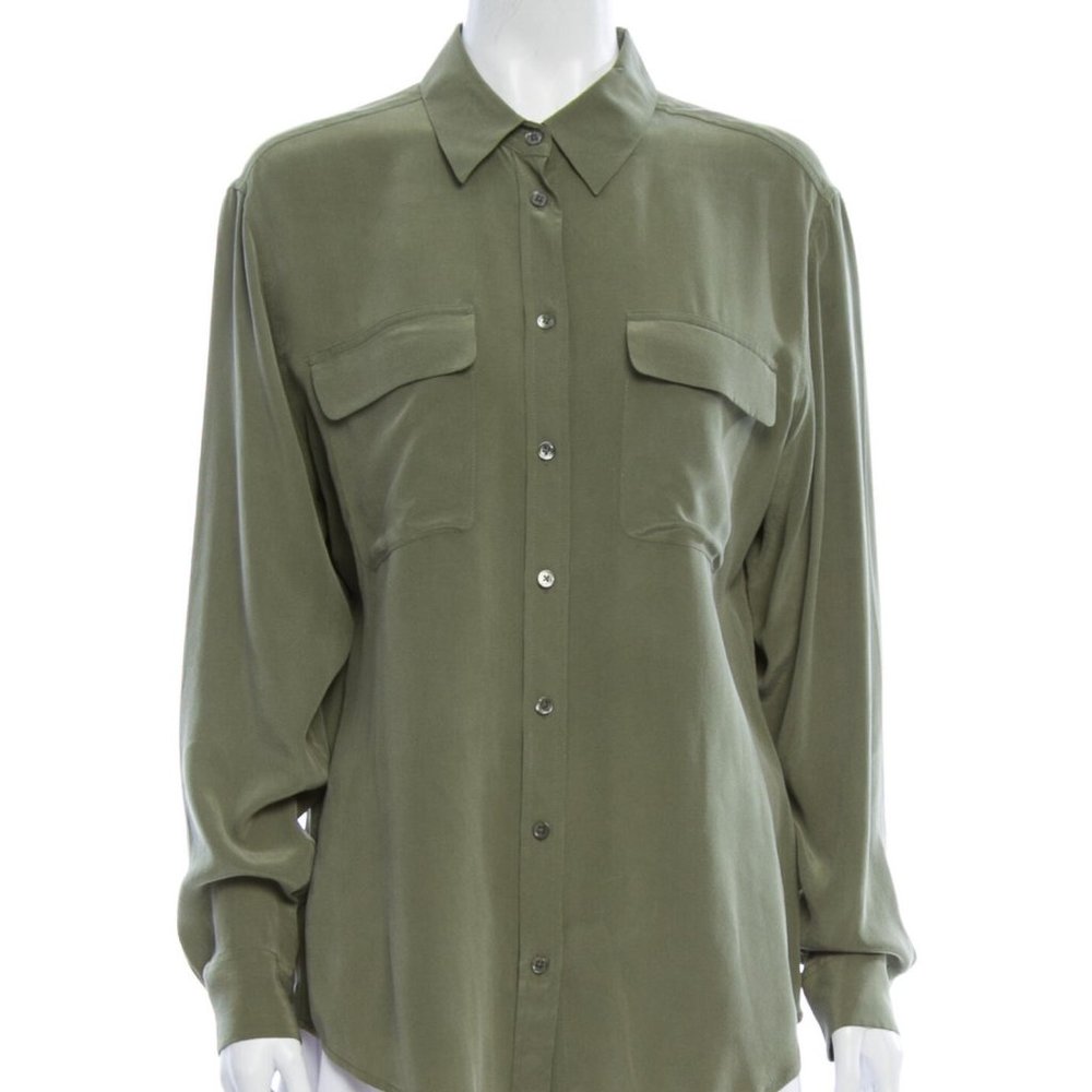 Equipment Silk Blouse Olive Green Size Small